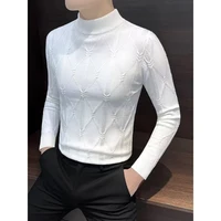 England Style Spring Autumn Solid Color Long Sleeve Sweater Knitted Men's Clothing Half High Collar Screw Thread Pullover Tops 2