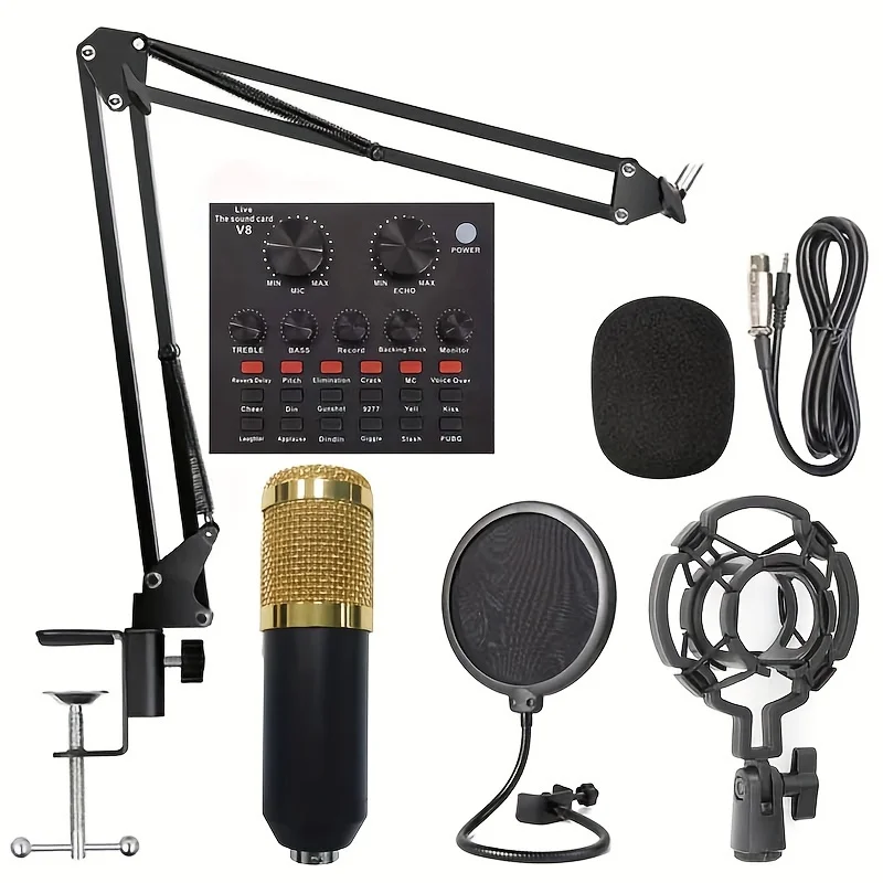 BM800 V8 사운드 카드 풀 세트 팟캐스트 장비 번들, BM800 팟캐스트 마이크 및 V8 사운드 카드, 노래 녹음용