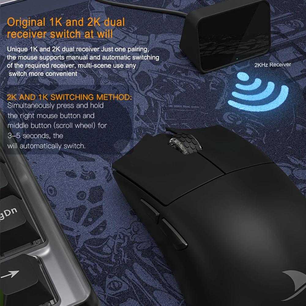 Motovelocidade-darmoshark M3s Mini Mouse 2khz E-sports Jogos com Fio 2.4g sem Fio Bt5.0 26000dpi Sensor Óptico - Imagem 2