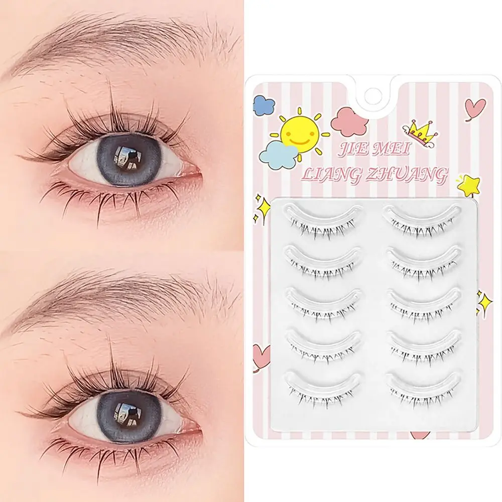 

5PAIRS Transparent Stems Lower False Lashes Soft DIY Whole Pair Eye Makup Tool Small Devil One-piece Fake Lashes Women