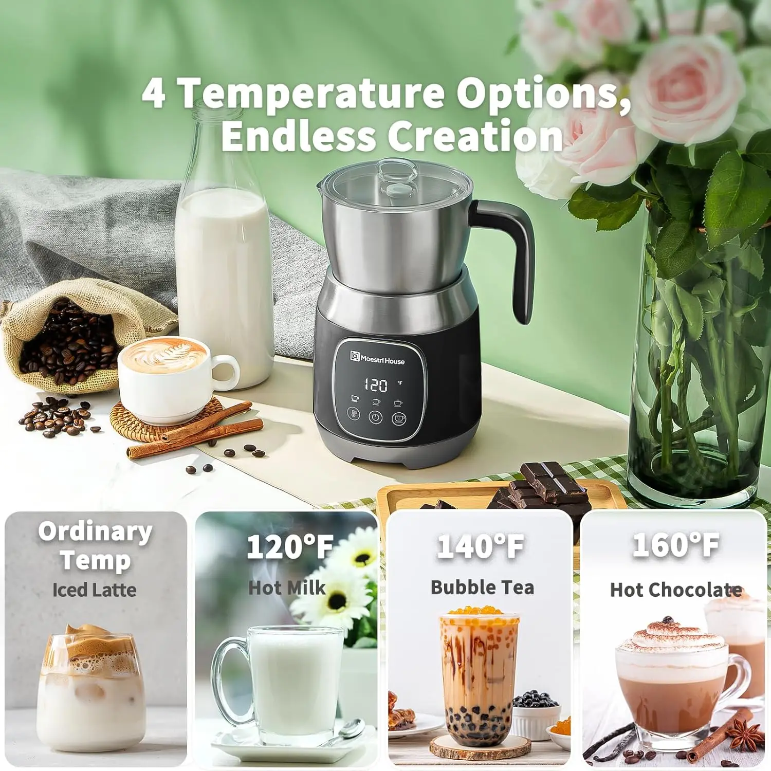 House Milk Frother, 21OZ Variable Temp and Froth Thickness Milk Frother and Steamer, Smart Touch Control Milk Warmer, Di 3