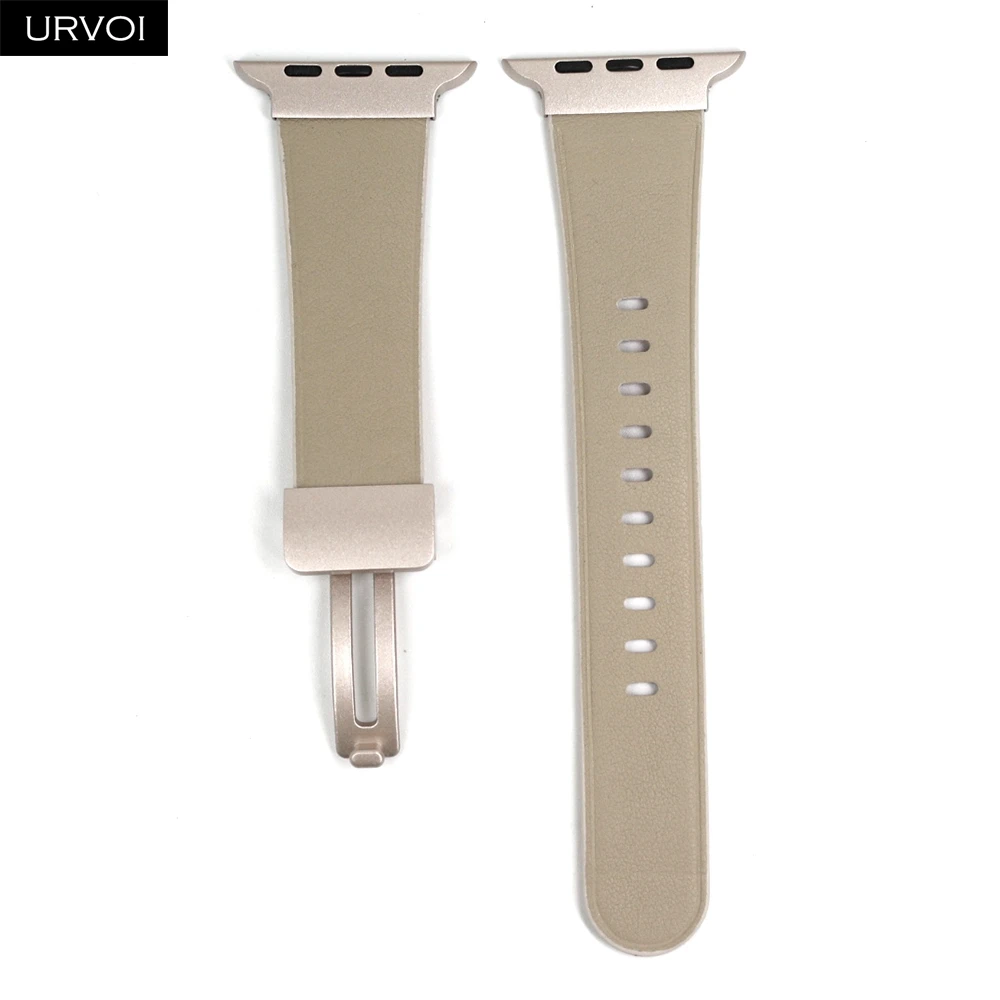 URVOI Starlight Rose Gold Leather Watch Strap with D-Pin Metal Buckle