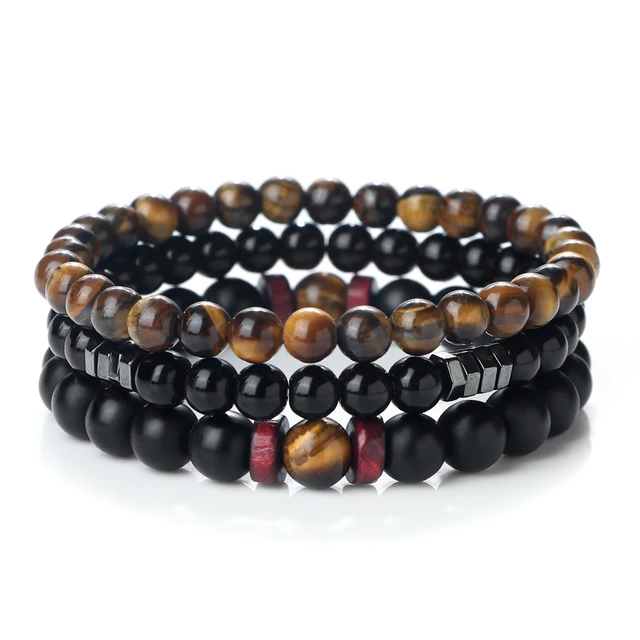 97654-8aeed3.jpg Bracelet élastique 3 pièces/ensemble en perles de pierre naturelle pour couple, bracelet de prière, bijoux de yoga et de méditation bouddhiste pour amis, cadeaux