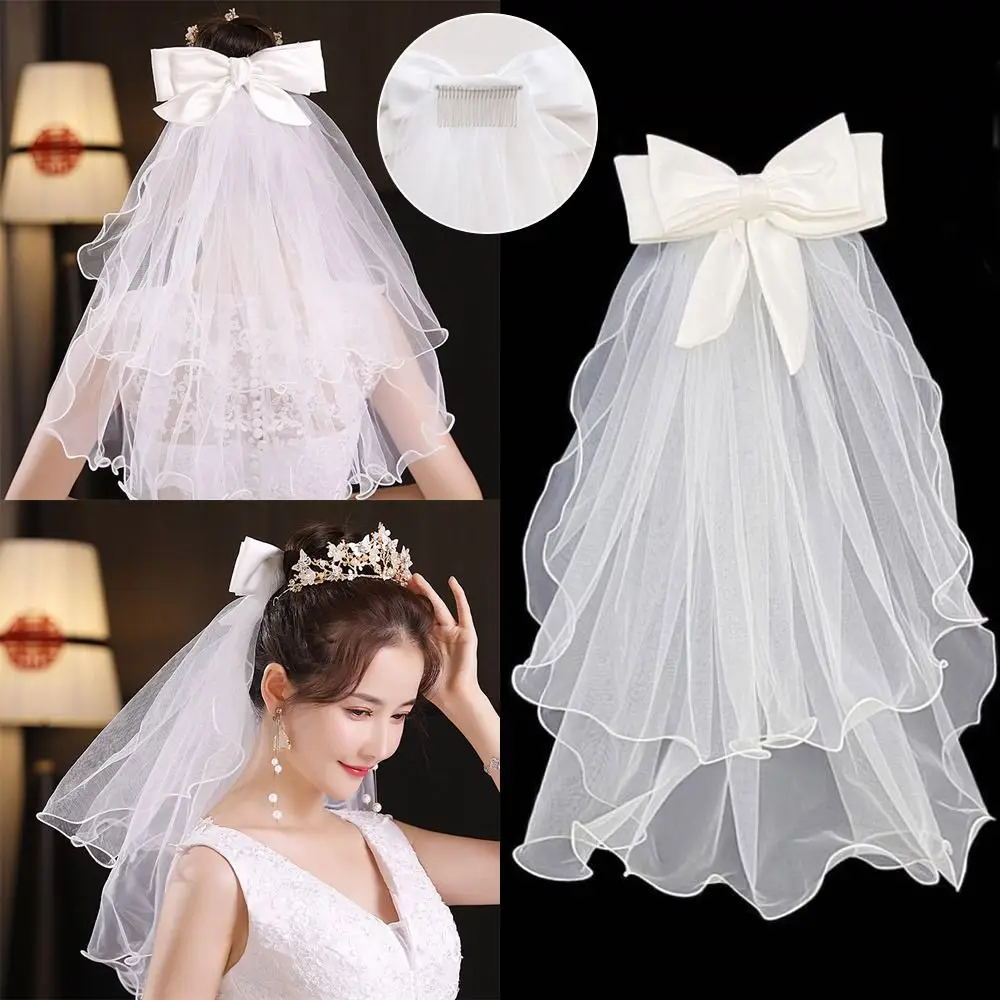 New Wedding Accessories Photo Veil Lace Edge Short Simple Wedding Veil With Comb Women's Tulle Bridal Veil