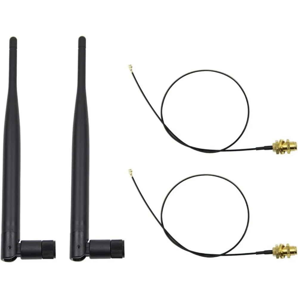 2 X 2.4GHz 6dBi Indoor Omni Directional WiFi Antenna RP SMA Male Connector + 2 X 15cm I-P-E-X-1 To RP SMA Antenna WiFi Cable
