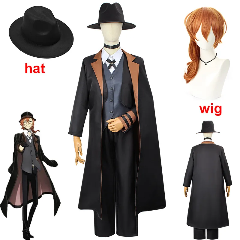 

Bungou Stray Dogs Nakahara Chuuya Cosplay Costume Men Women Wig Hat Glove Jacket Pants Female Chuya Nakahara Cosplay Suit