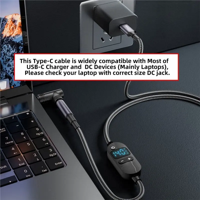 C타입 USB-C 140W 전원 케이블-DC 잭 어댑터 입력 20V 15V 12V 9V 5V 출력 DC 5.5X2.5Mm 스마트 LED 디스플레이