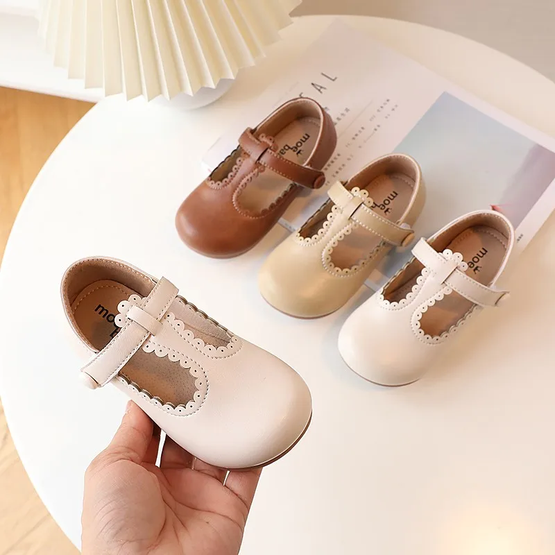 Girls Leather Shoes Flats T-strap Toddlers Princess Kids Soft Party Dress