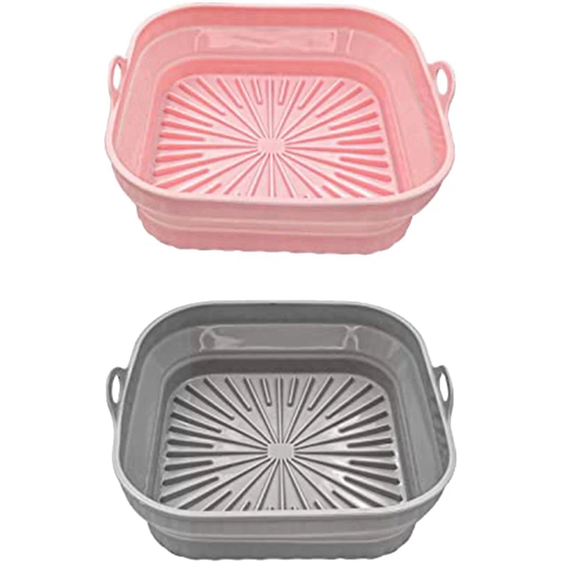 

2PCS Air Fryer Silicone Liners Square Reusable Air Fryer Liners Foldable Air Fryer Accessories Pink And Grey