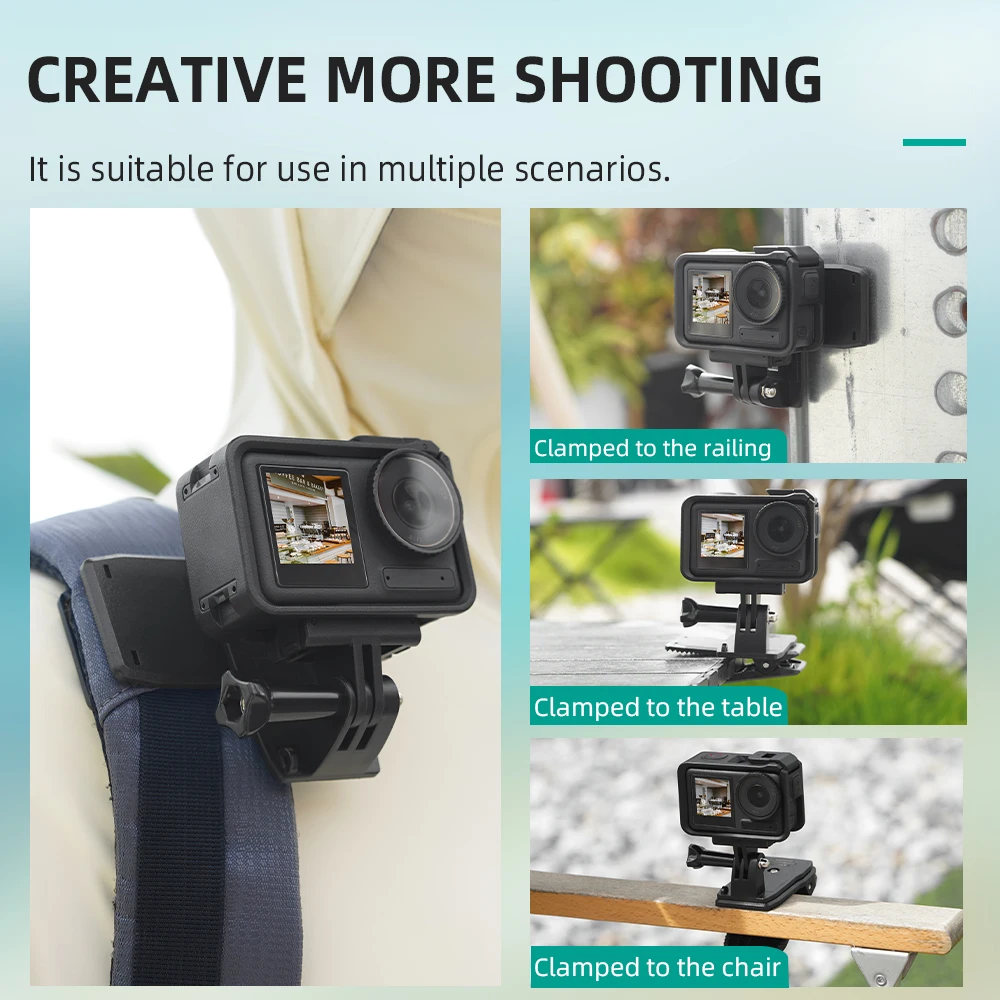 Fixation universelle pour caméras d'action : clip magnétique pour sac à dos tenant une Pocket3.