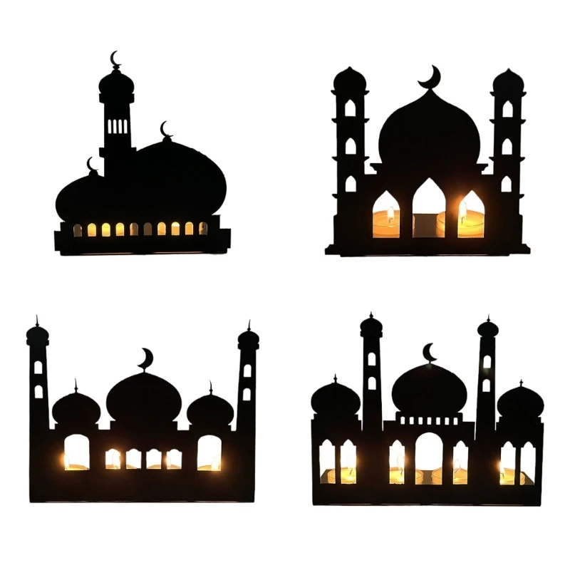 

Eid Mubarak Foldable Castle Candlestick Led Wind Light Desktop Decor for New Year Birthday Wedding Party Decor D0LD