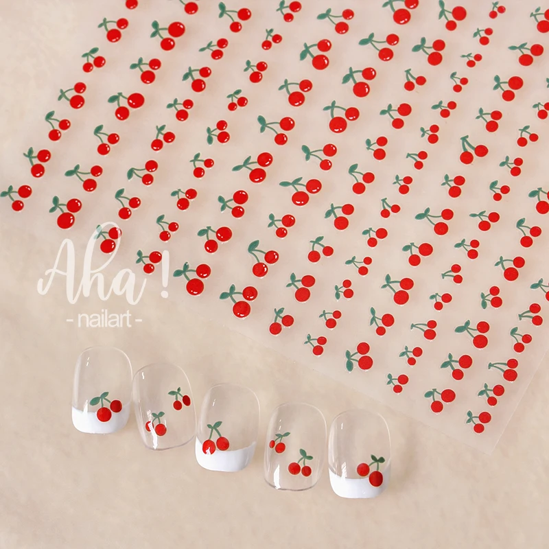 

1 Sheet Kawaii aha Cherry Fruit Nail Sticker Heart bear Dinosaur Butterfly Nail Art Decal Manicure Back Glue Moon Star Sliders