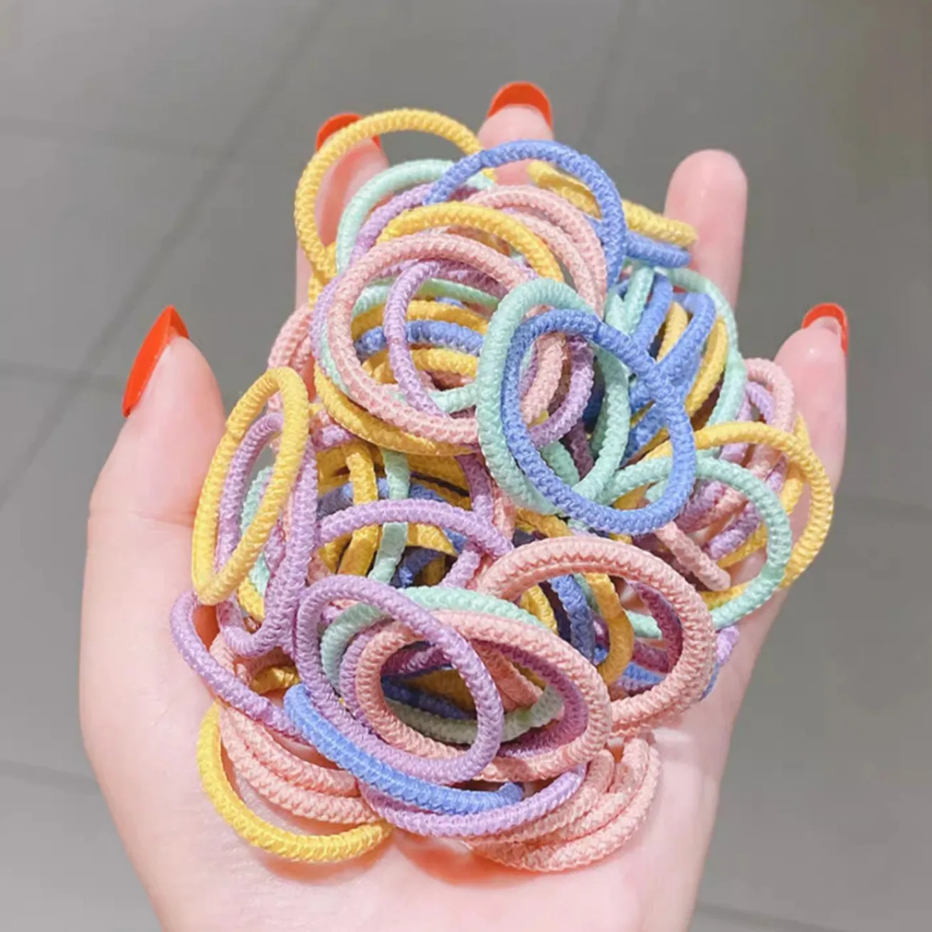 100pcs Children Hair Band New Small Rubber Band Korean Thread Simple Hair Rope Leather Case Headwear Girls Kids Hair Accessories