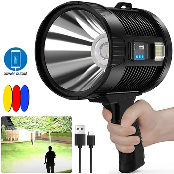 LED 태양열 손전등, USB 충전식 야외 휴대용 스포트라이트, 사냥 보트 파워 뱅크, 캠핑 서치라이트, 100000LM