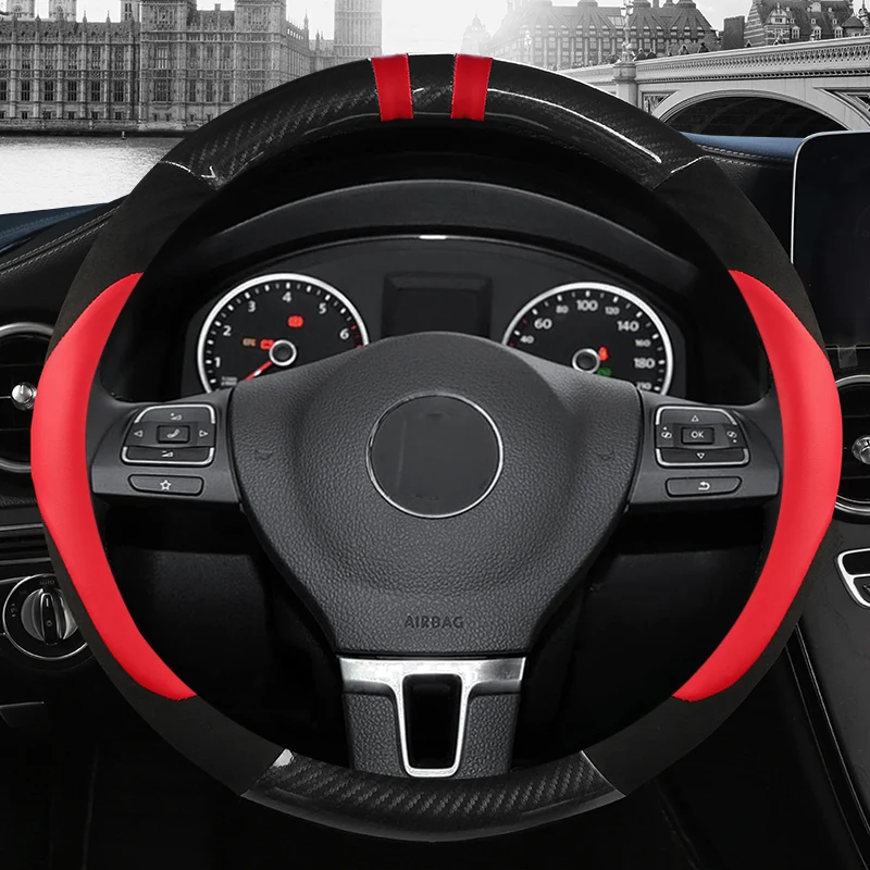 Car Steering Wheel Cover 38Cm 15" Leather For Vw Touran Golf Gti Polo Sedan Passat Santana Jetta Tiguan Gol Sagitar Cc Scirocco