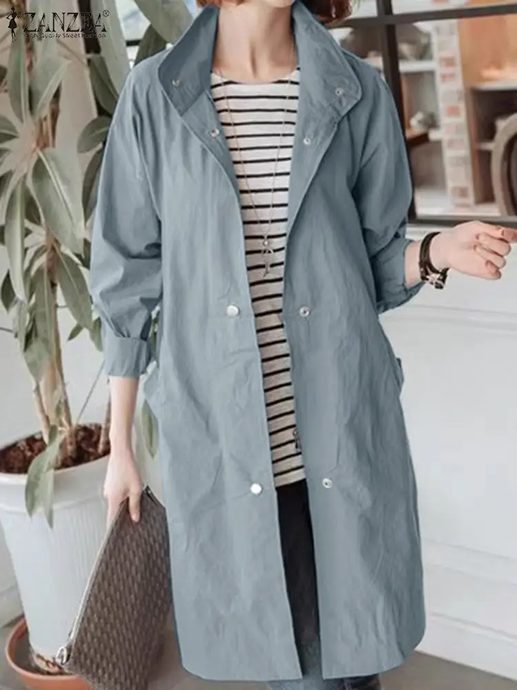 

2023 ZANZEA Fashion OL Work Jackets Woman Elegant Trench Coats Long Sleeve Lapel Neck Windbreaker Casual Solid Outwear Oversized