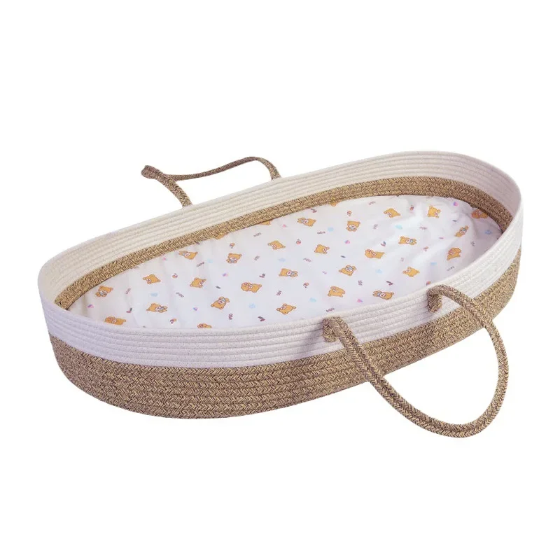 Handmade Woven Baby Changing Basket with Cushioned Pad, Moses Basket for baby, Portable Carry Handles for Crib