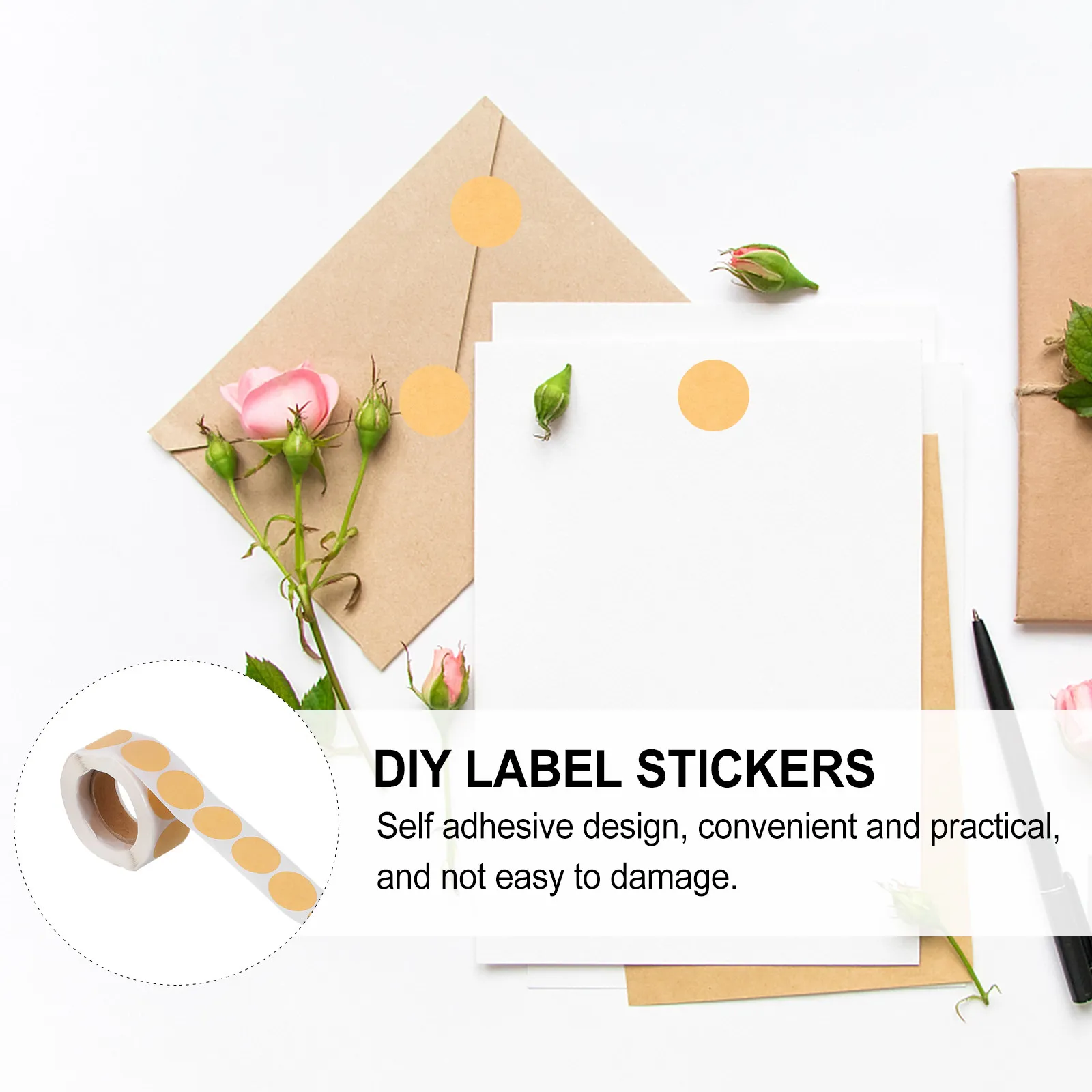 2 롤 라운드 코딩 라벨 크래프트 종이 스티커 DIY 라벨링 용품 베이킹 식품 창고 보관 자체 접착 라벨