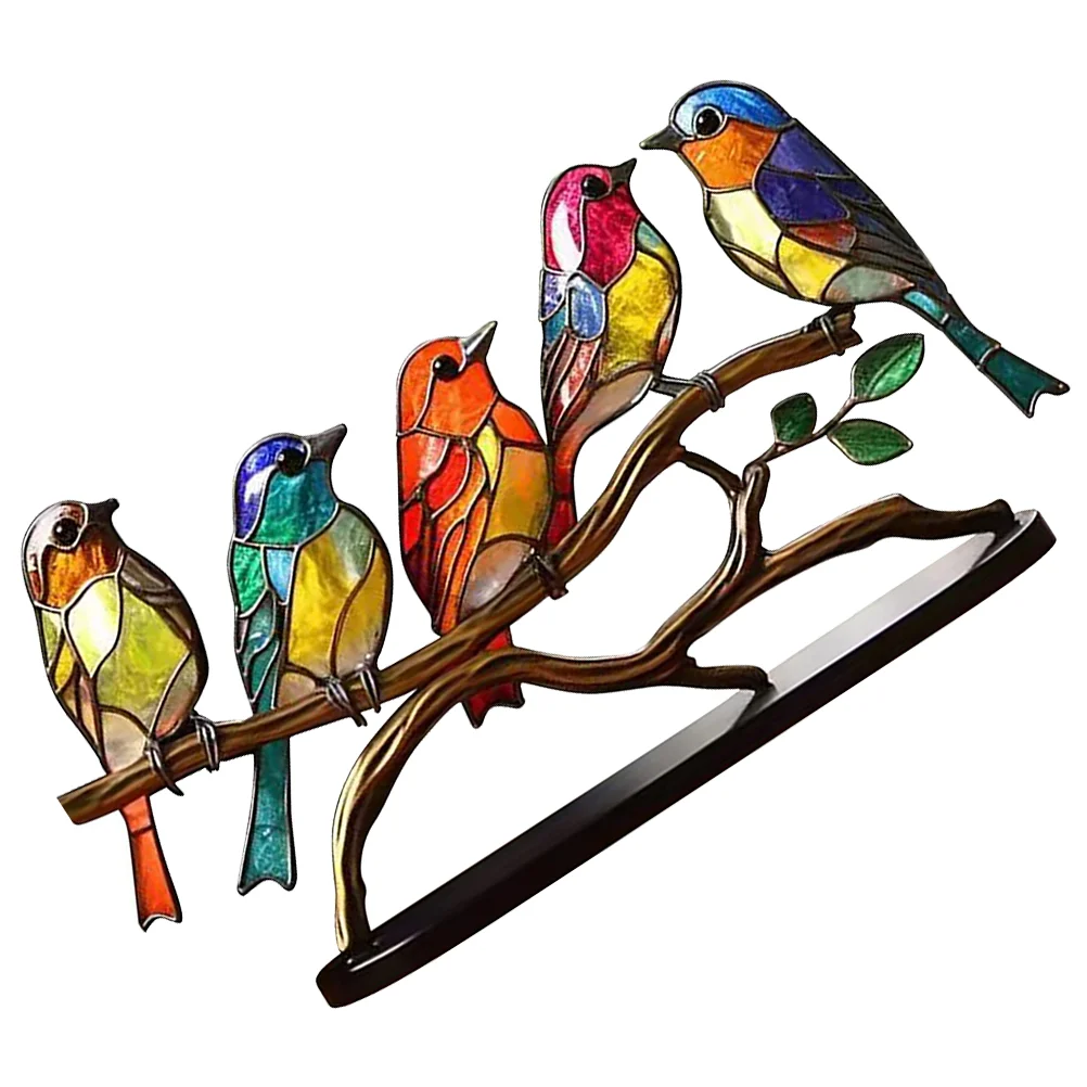 

Tabletop Bird Statue Multicolor On Branch Decoration Household Delicate Bird Statue Ornament Colorfast Metal Bird Decor