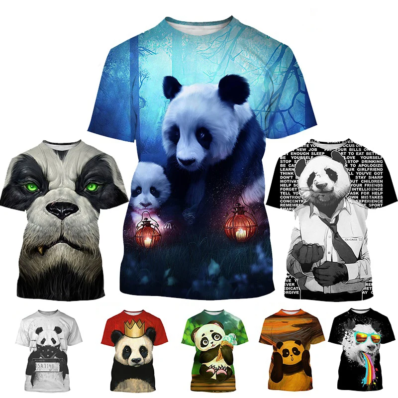 

Cute Animal Panda Print 3D Printing T-shirt Summer Casual Fashion Fun Street Personality Trend Tops Unisex Round Neck Short