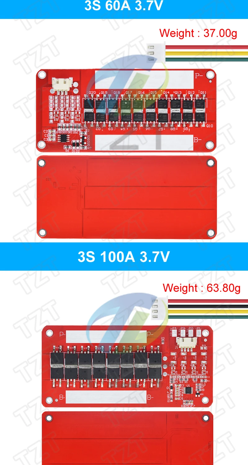 TZT BMS 3S 60A 100A 120A 12V 18650 Li-Ion LMO Ternäre Lithium-Batterie Ladeschutzplatine Eingang Ausgang Gleicher Anschluss – Detail 8
