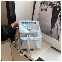 Brand Designer Laser Shiny Patent Leather Women's backpack  Casual Chain Drawstring Lock  Bucket School Bag Travel Bag 1