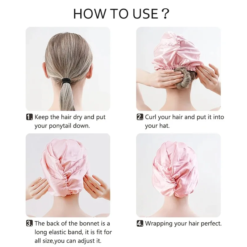 이중 레이어 100% 뽕나무 실크 6A 트위스트 슬리핑 보닛 천연 실크 터번 탄력 있는 리본 여성 헤어 케어 19모미