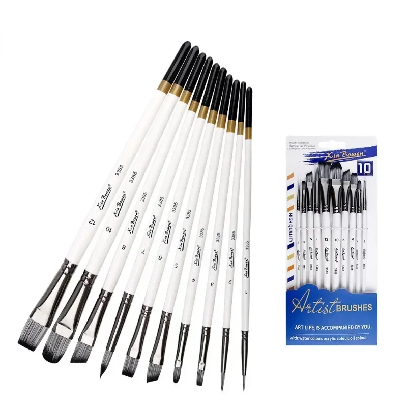 10Pcs Nylon Hair Painting Brushes Black Aluminum Tube Wood Rod Brush Set Acrylic Gouache Oil Watercolor Painting Drawing Brush 6