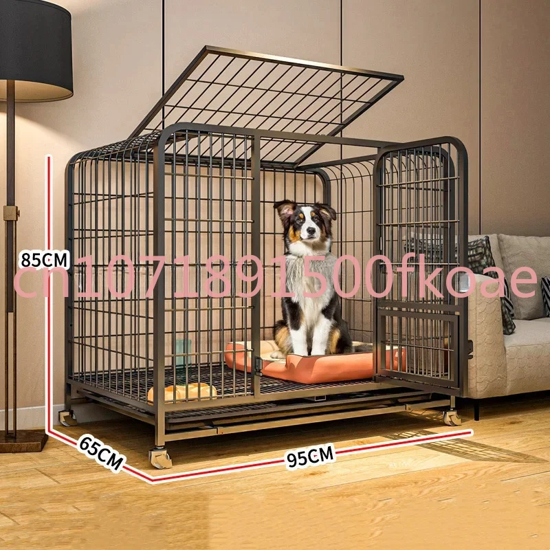 

Heavy Metal Dog Cage with Wheels 95x85x65cm Large Kennel Flat Noodles with Two Doors and Lockable Pet Game Pen Detachable Tray