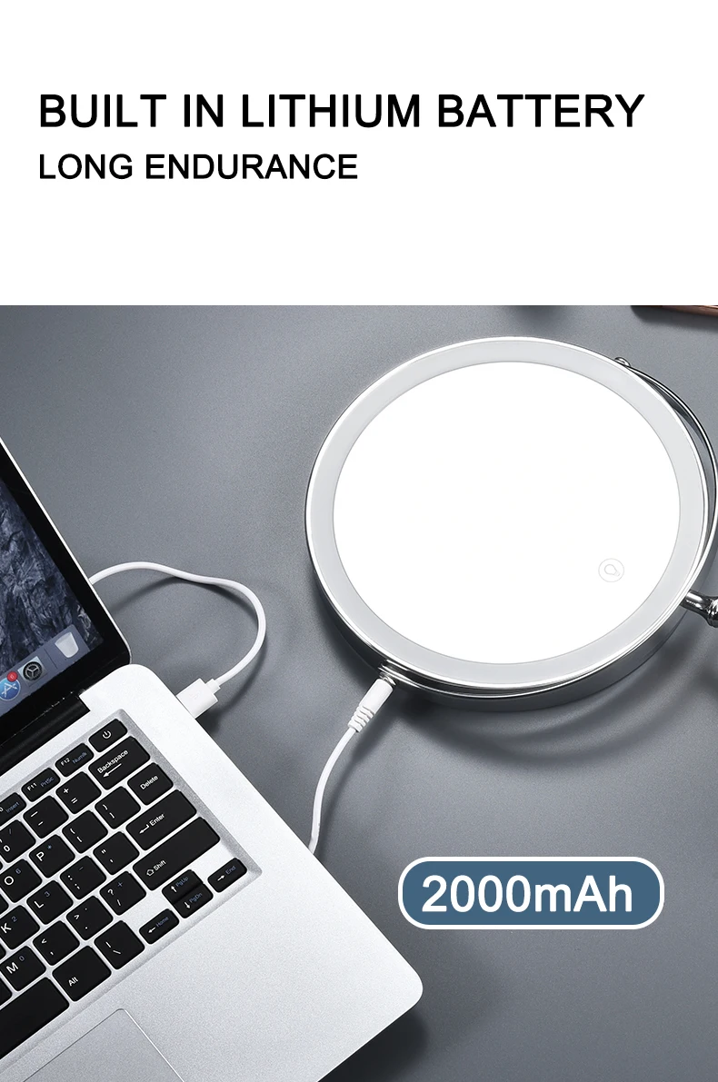 Specchio Da Trucco LED Con Luci Regolabili - Doppia Faccia 1x/10x Ingrandimento - Diametro 20cm - Ideale Per Bagno E Camera - Foto 8