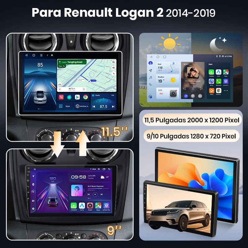 Radio para coche Junsun para Renault Logan 2 Dacia Sandero 2012-2019, CarPlay inalámbrico, Android Auto, sistemas inteligentes, pantalla táctil IPS, DSP, navegación GPS, WiFi, DAB+ RDS, FM/RAM, BT, SWC, Plug and Play, 2DIN, WiFi, 4G, estéreo multimedia 2