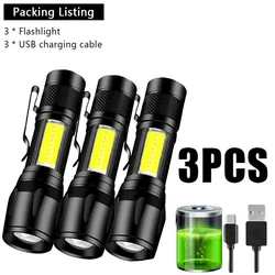 Compact LED Flashlight with Built-In Rechargeable Battery and Clip (3pcs)