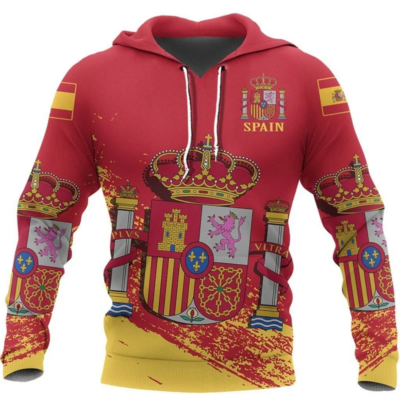 

Spain National Emblem Hoodie For Men 3D Printed Spanish Graphic Sweatshirt Long Sleeves Spring Autumn Pullover Kids Hoodies
