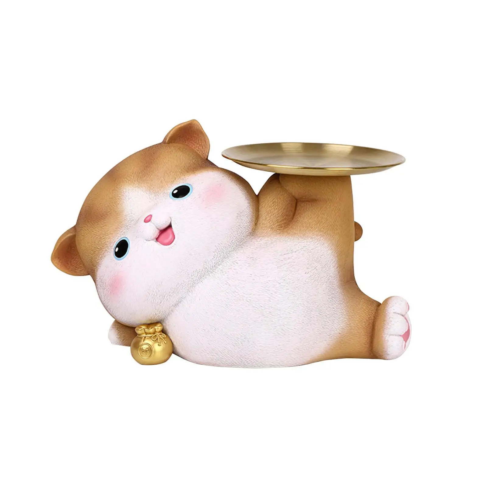 Cat Statue Keys Holder Decoration Gifts Resin Figurine Figurine Jewelry Trinket Tray for Cabinet Book Shelf Bathroom Office Home