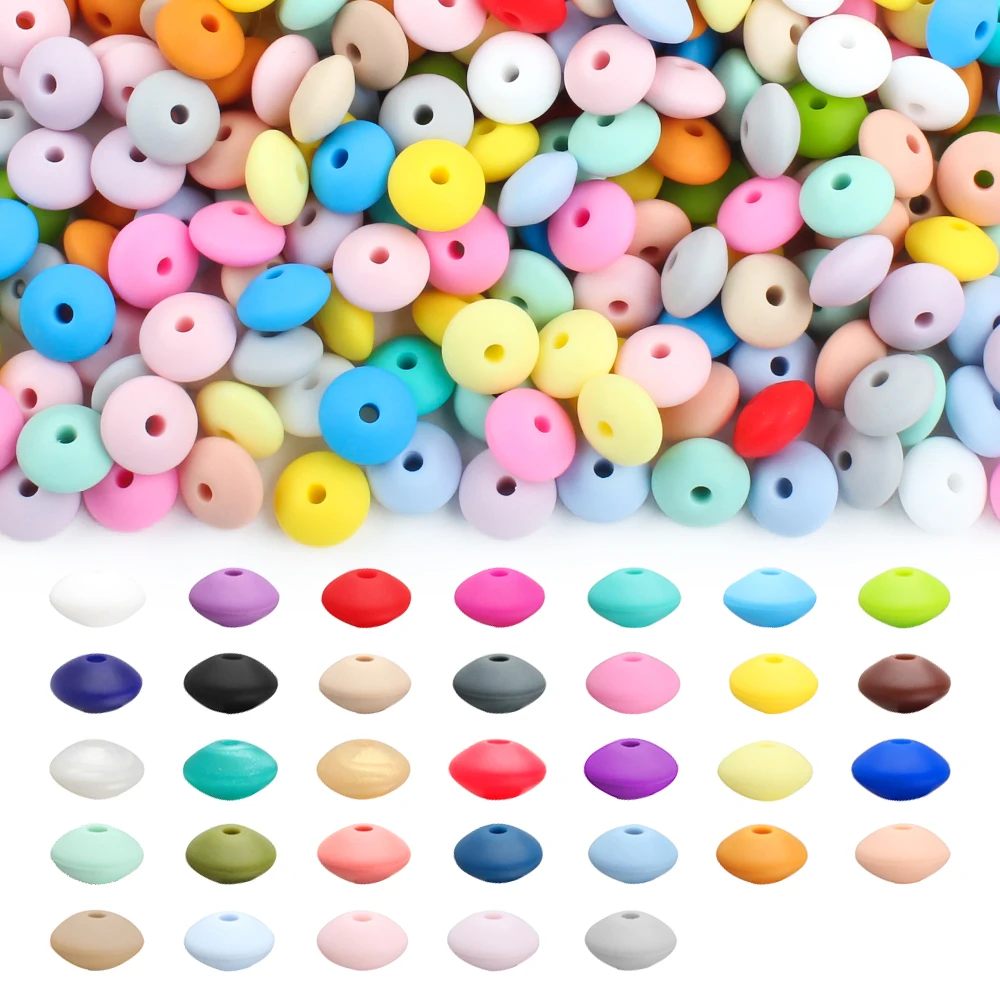50pcs/lot 12mm Lentil Beads Baby Silicone Spacer Beads DIY Pacifier Chain Teething Toy Newborn Nursing Accessories Food Grade