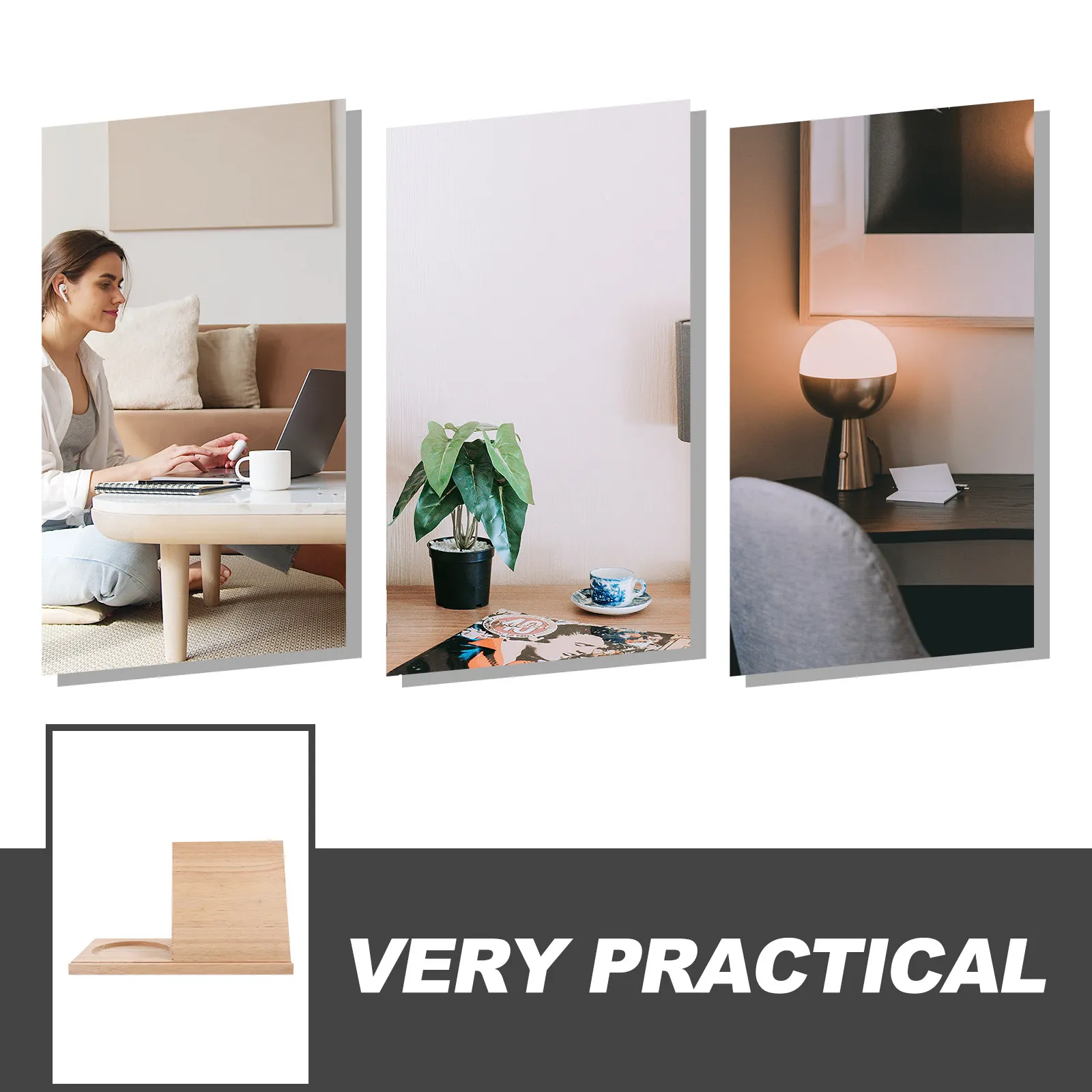 나무 삼각형 책장 안정적인 책꽂이 책꽂이 페이지 레스트 컵 홀더 다기능 데스크탑 수납 선반