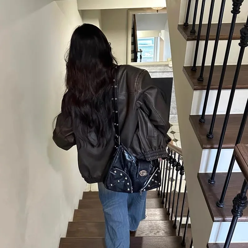 Vintage Belts Deco Women Shoulder Bags Designer Armpit Bag Punk Motorcycle Bag Luxury Pu Leather Lady Handbag Female Purse