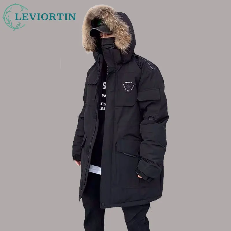 Men's White Duck Down Jacket Cargo Warm Hooded Thick Puffer Coats Couple Thermal Winter Parka Streetwear down jacket mens jacket