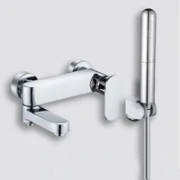 ก๊อกน้ำอ่างอาบน้ำแบบฝักบัวสีขาว หัวน้ำแบบน้ำตก พร้อมฝักบัวมือ  ก๊อกผสมน้ำร้อนน้ำเย็น สีดำ สีเทา 2