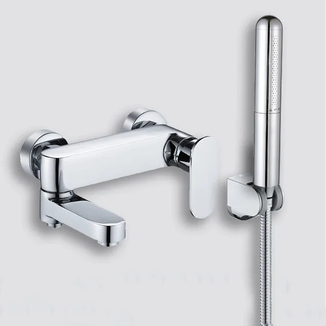 ก๊อกน้ำอ่างอาบน้ำแบบฝักบัวสีขาว หัวน้ำแบบน้ำตก พร้อมฝักบัวมือ  ก๊อกผสมน้ำร้อนน้ำเย็น สีดำ สีเทา 2