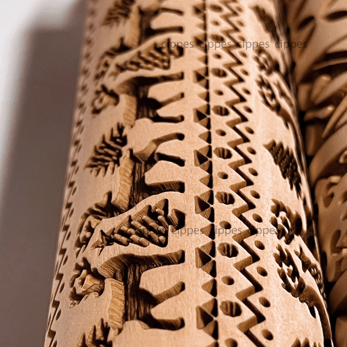 Christmas Rolling Pin with Reindeer Flower Patterns Wooden Embossed 3D Cookie Mold Laser Engraved DIY Baking Tools Dough Roller
