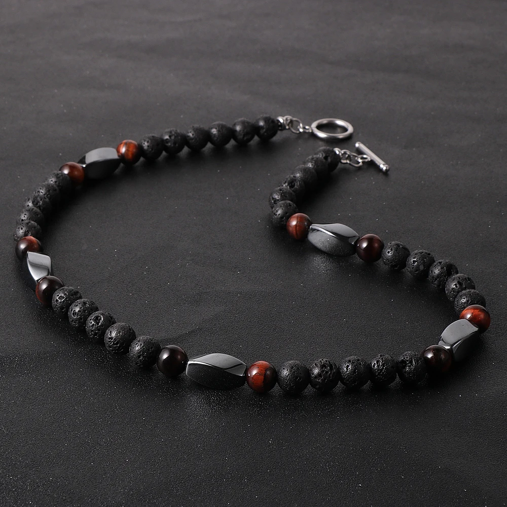 

Vintage 8mm Natural Stone Lava Volcanic Hematite Faces Beads Men Gemstone Necklace Women Jewelry Handmade Friendship Chokers