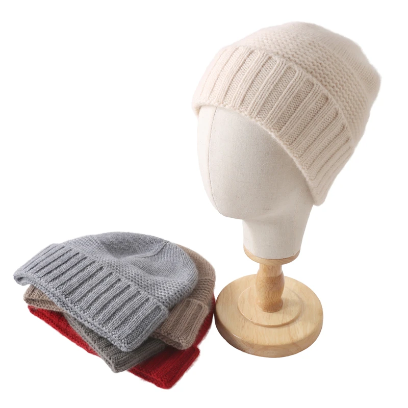Wintermütze aus reinem Kaschmir für Damen, gestrickte warme modische Gehörschutz-Wollmütze, kältebeständige und kältebeständige Mütze