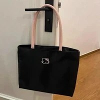 Sac fourre-tout noir HelloKitty pour femmes à la mode, sac de shopping de grande capacité brodé de dessin animé mignon, sac à bandoulière à la mode pour femmes 6