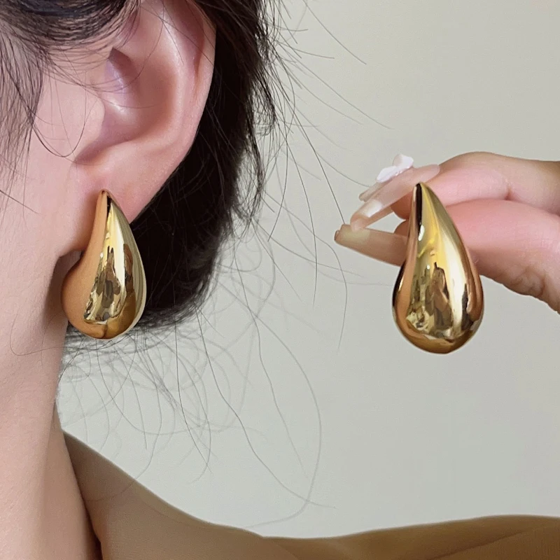 ピアス Volume Water drop Earrings #5116 5CM Water Drop Brass Real Silver Ear Cuff Huge Size For