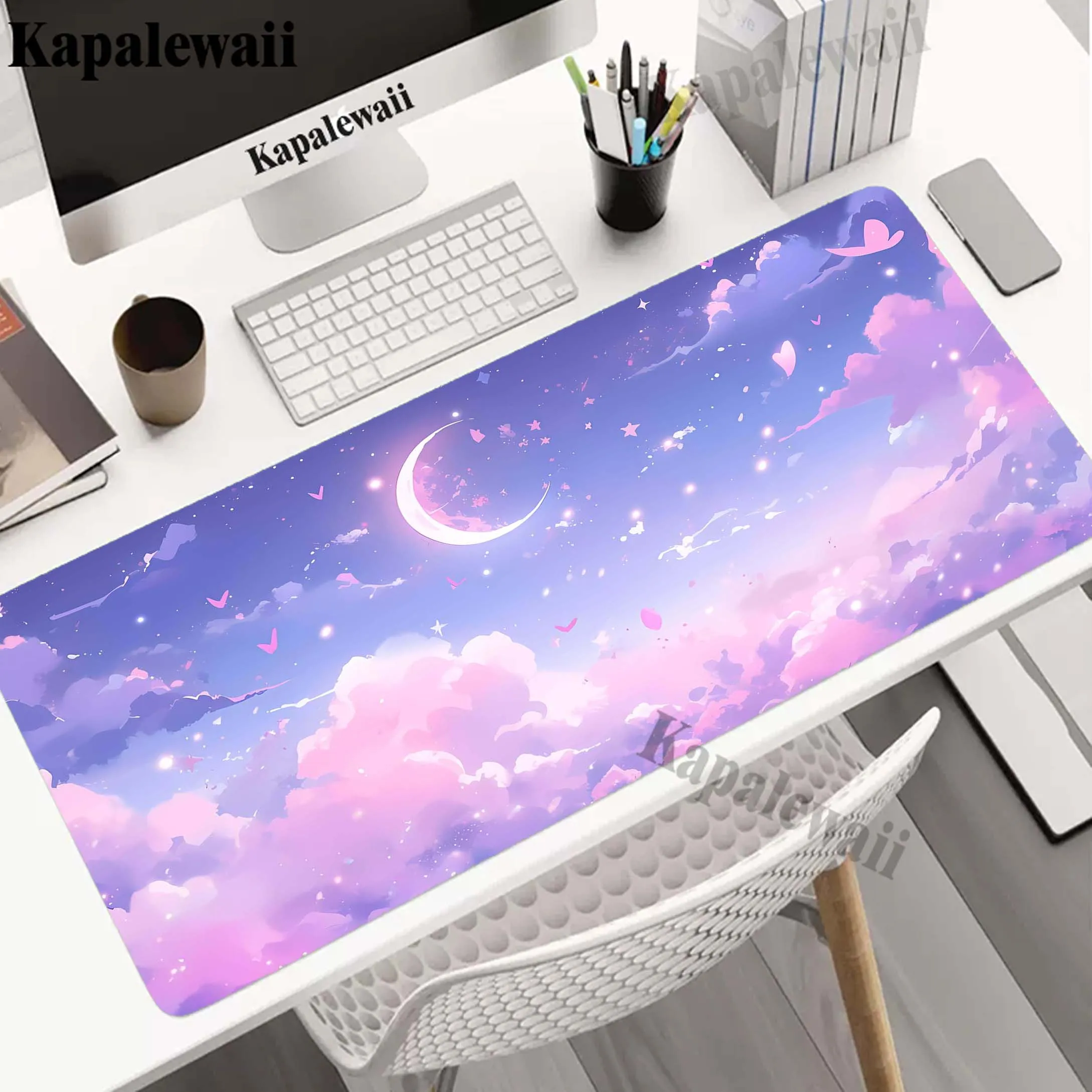 

Sky Cloud Pink Moon Gaming Mousepad Pc 90x40 XXL Mouse Pad Locking Edge Mousemat Non-slip Rubber Pads Big Desk Mat Keyboard Pads