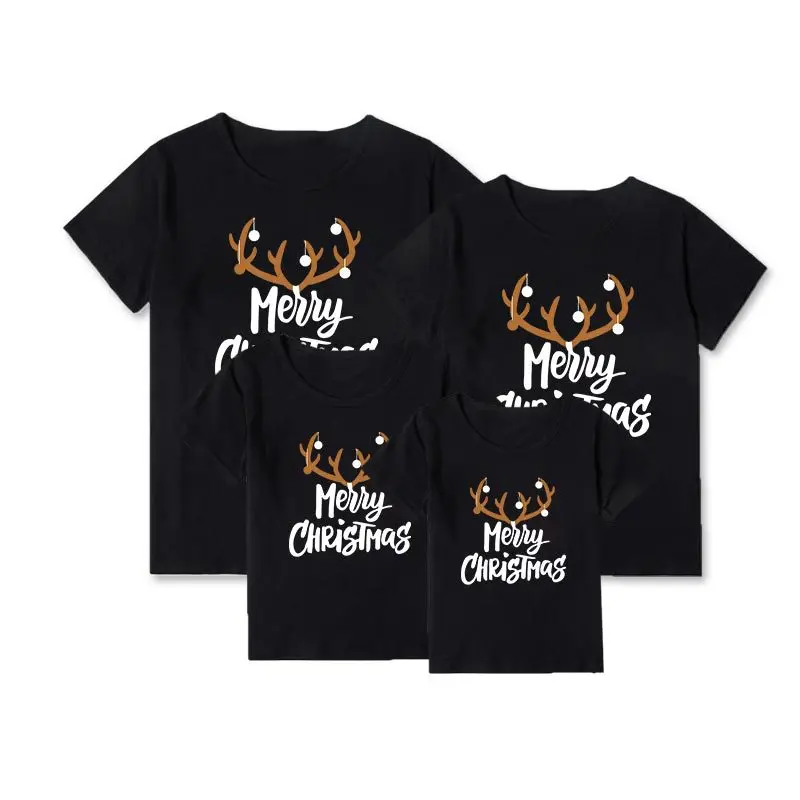 

Merry Christmas Print Family Matching Clothes New Year Party T Shirt Daddy Mommy Kid Tshirt Women Men Chirl Top Tee Short Sleeve