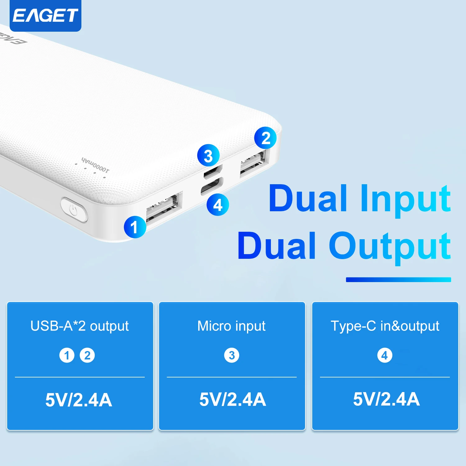 Eaget Power Bank 10000mAh with 12W Fast Charging Powerbank Portable Battery Charger For iPhone 15 14 13 12 Pro Max Xiaomi 3