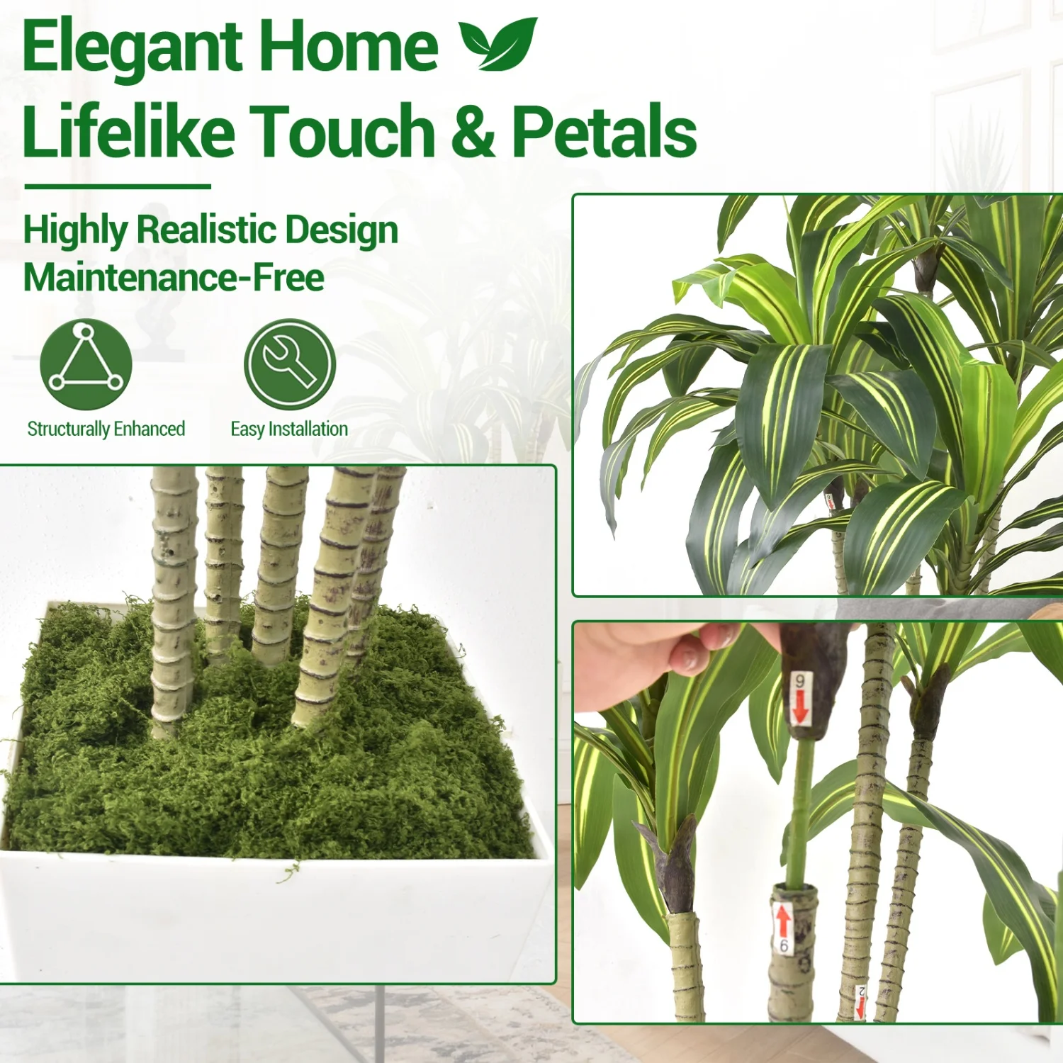 Künstlicher Dracaena-Baum, künstlicher Drachenbaum mit weißem hohem Pflanzgefäß, künstliche Pflanzen für den Innenbereich, künstlicher Baum für die Heim- und Bürodekoration – Detail 4
