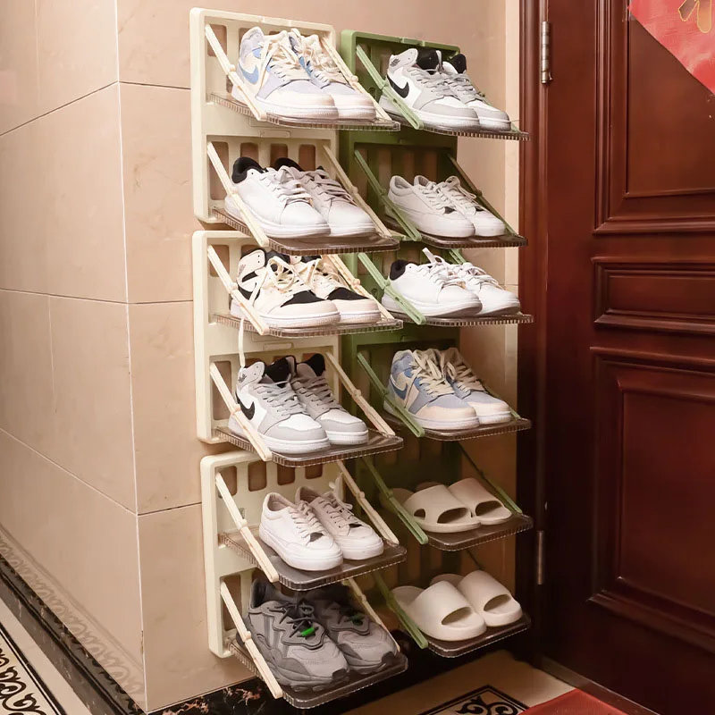 2 in 1 Foldable Bag Rack Stands Shoe Rack Living Room Behind Door Space Saving Hallway Wall Mounted Folding Shoe Cabinet Slit